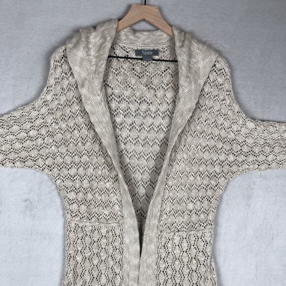 NATURAL REFLECTIONS Open Cardigan Sz L Cotton Oatmeal Open Knit Sweater Pockets - Picture 3 of 9